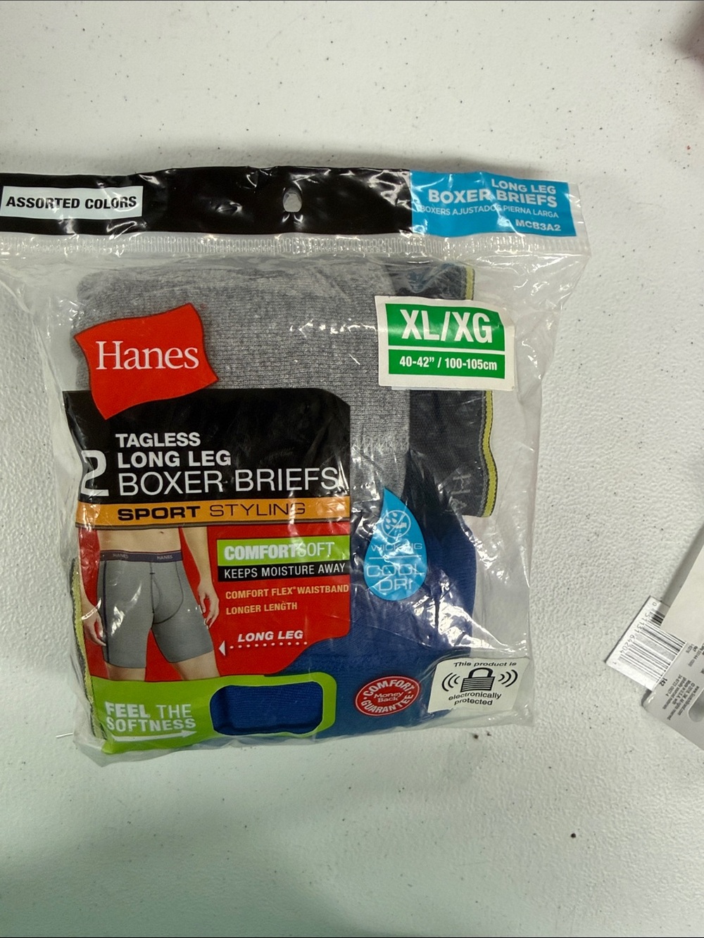 Hanes Tagless Long Leg Boxer Briefs - Gray & Navy (XL)